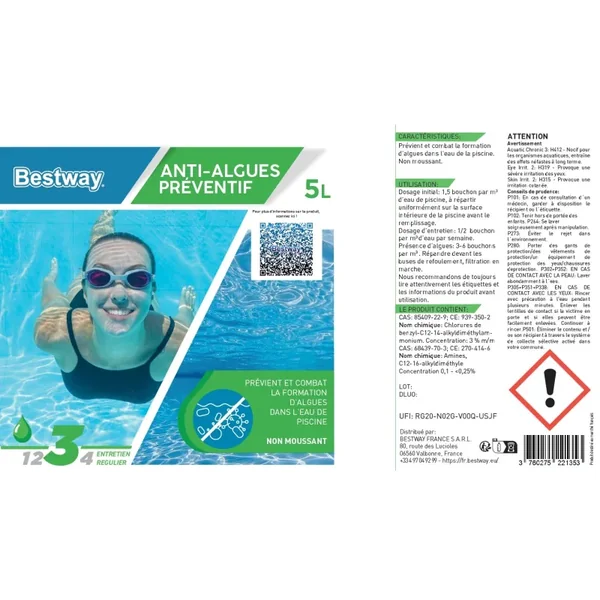 ANTI-ALGUES PREVENTIF FLACON DE 5 LITRES
