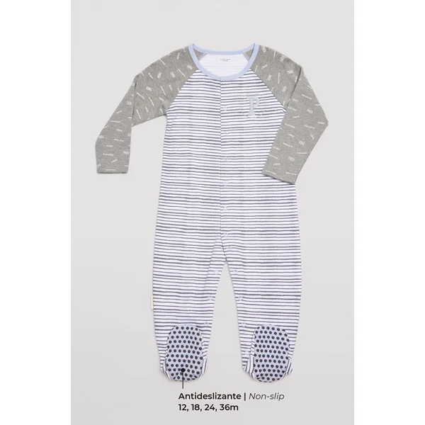 Barboteuse bébé manches longues rayée grise