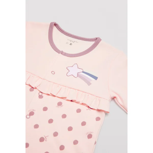 Barboteuse bébé manches longues volants et pois roses