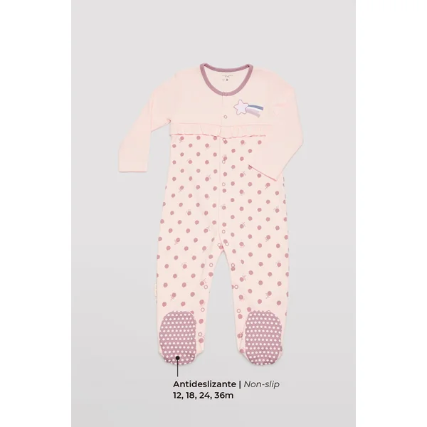 Barboteuse bébé manches longues volants et pois roses