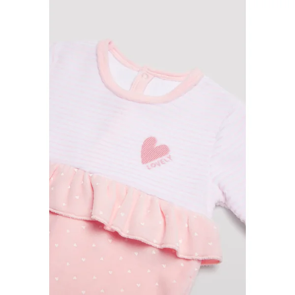 Barboteuse bébé rose à manches longues et volants