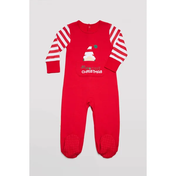 Barboteuse bébé rouge à manches longues imprimé Noël