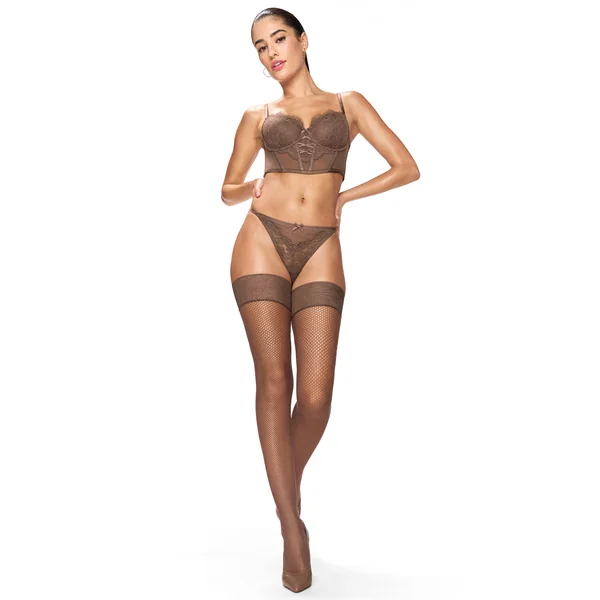 Bas Autofixants Fishnet Arabella - Marron