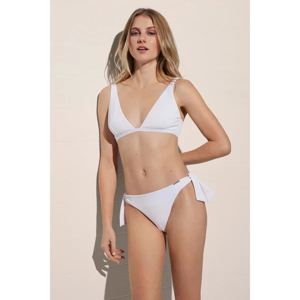 Bas de bikini brésilien noué mini texture rayée blanche