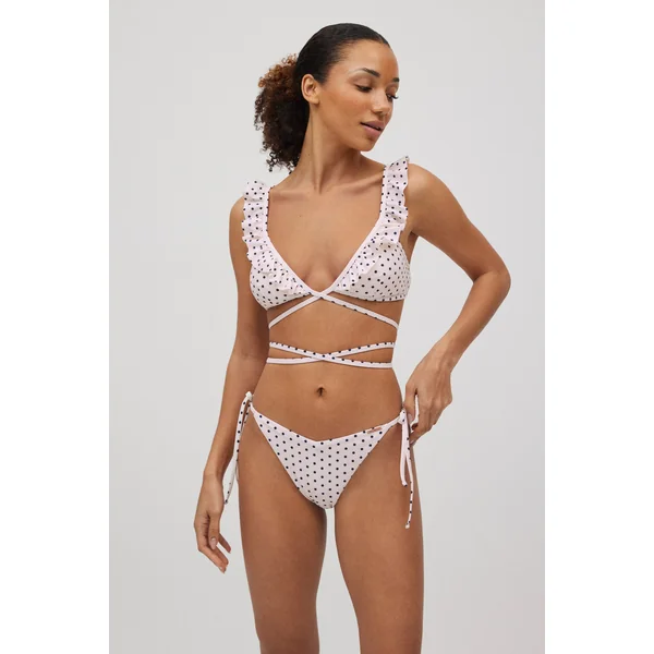 Bas de bikini brésilien noué à pois blanc