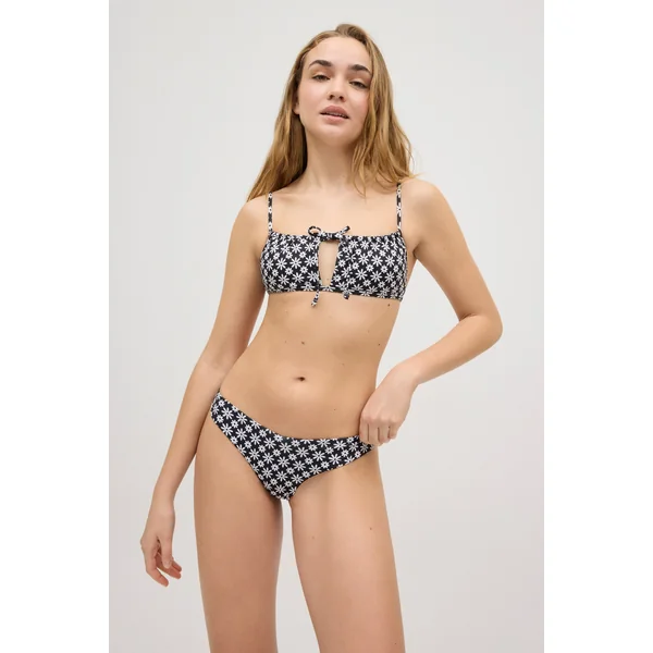Bas de bikini brésilien à fleurs noires et blanches
