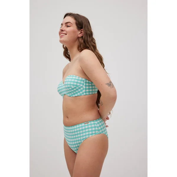 Bas de bikini midi vichy texturé bleu clair