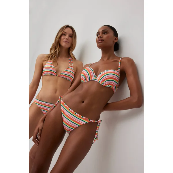 Bas de bikini noué imprimé rayures micropiqué