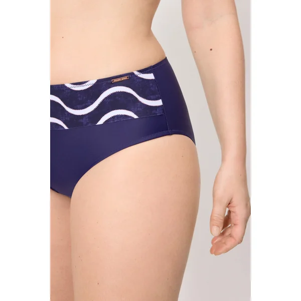 Bas de bikini taille haute à imprimé vagues marines