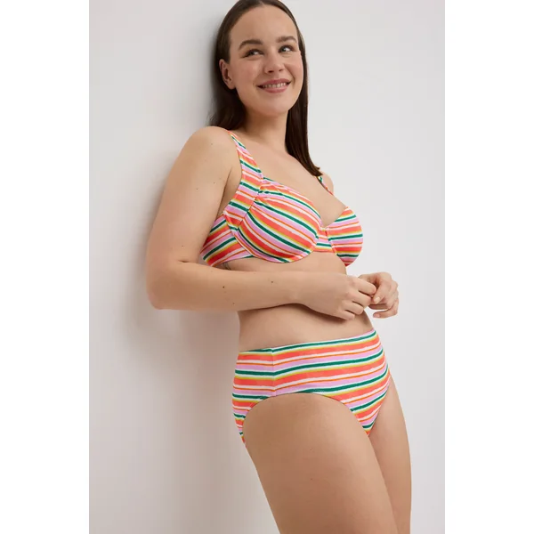 Bas de maillot de bain midi amincissant imprimé rayures micropiqué