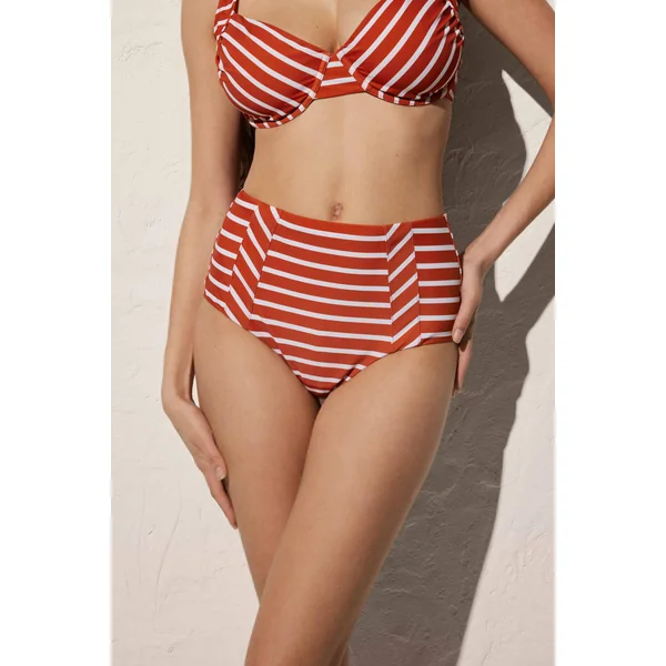 Bas de maillot de bain réducteur à motif marinière orange