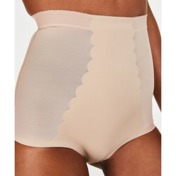 Bas taille haute avec gaine sculptante en dentelle festonnée - Level 3 - Beige