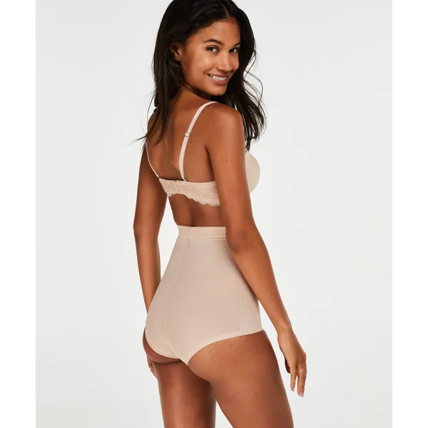 Bas taille haute avec gaine sculptante en dentelle festonnée - Level 3 - Beige