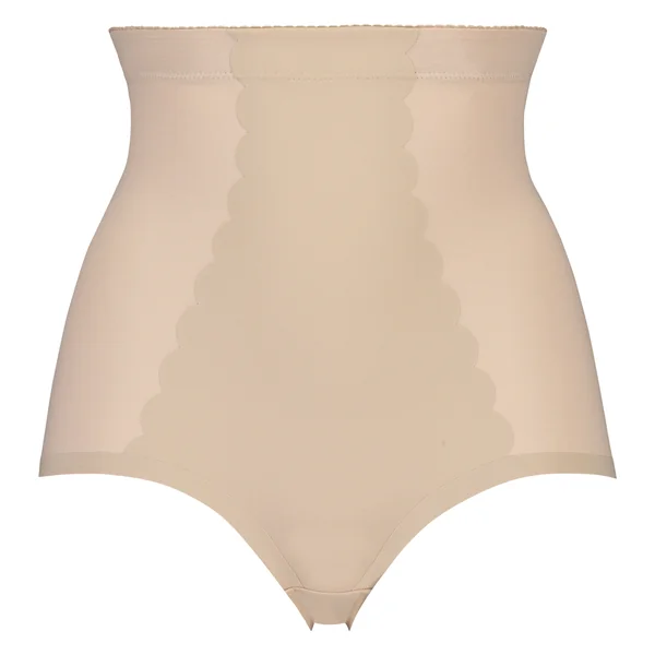 Bas taille haute avec gaine sculptante en dentelle festonnée - Level 3 - Beige