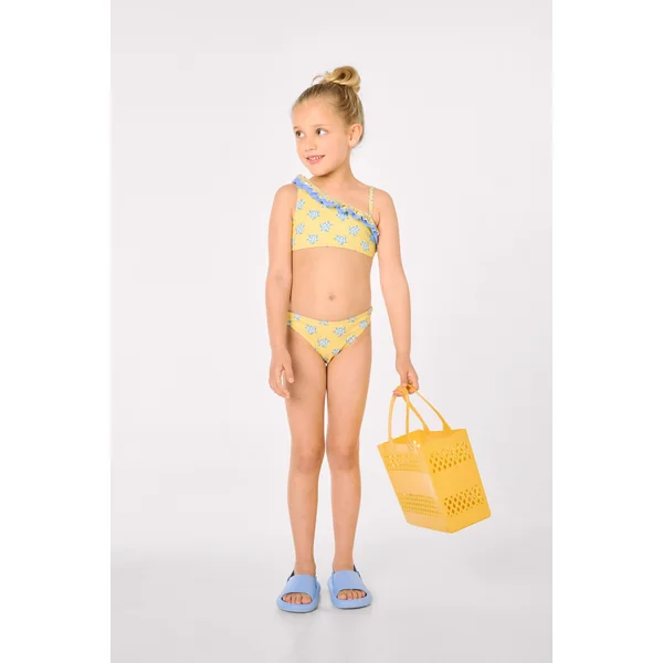 Bikini asymétrique pour filles avec détails à volants et imprimé tortue
