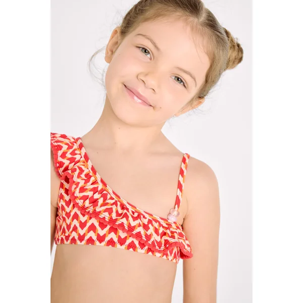 Bikini asymétrique pour filles avec détails à volants à imprimé ethnique