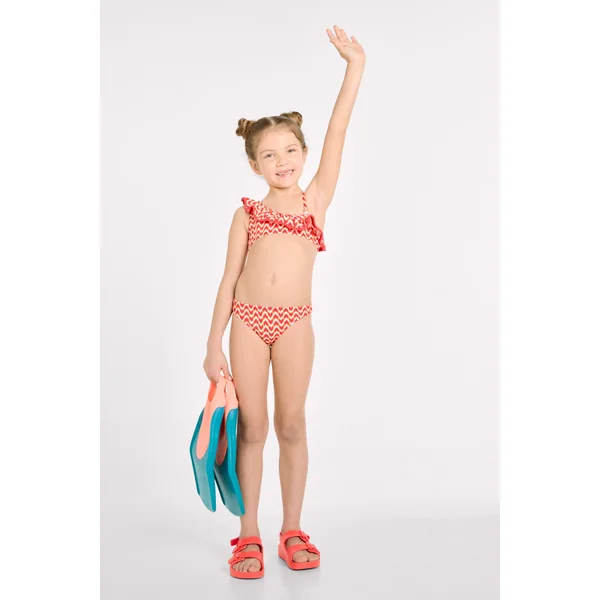 Bikini asymétrique pour filles avec détails à volants à imprimé ethnique