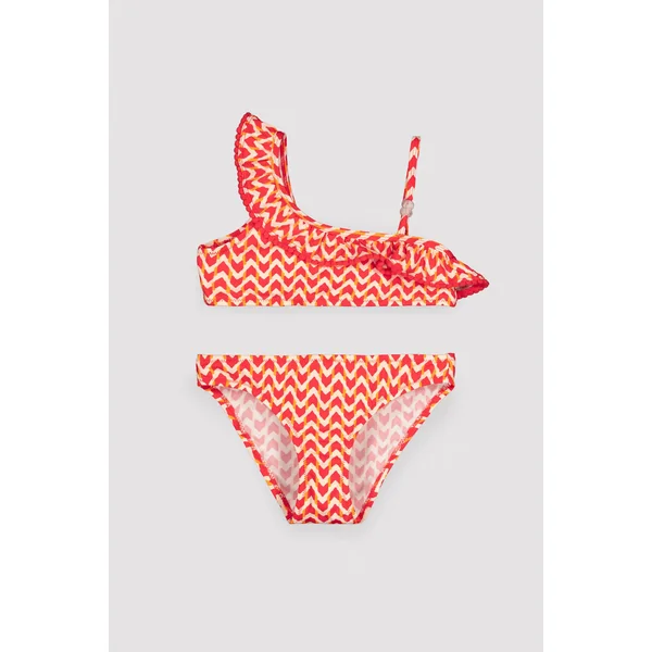 Bikini asymétrique pour filles avec détails à volants à imprimé ethnique