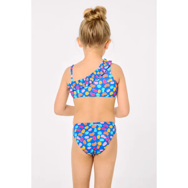 Bikini pour fille avec détails froncés et imprimé de formes organiques multicolores