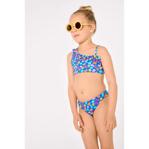 Bikini pour fille avec détails froncés et imprimé de formes organiques multicolores