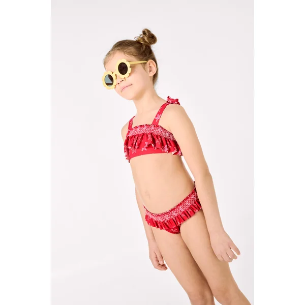Bikini pour fille avec détails à volants et motif nid d'abeille orné d'étoiles de mer