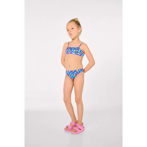 Bikini pour fille avec détails à volants, imprimé multicolore à motifs organiques