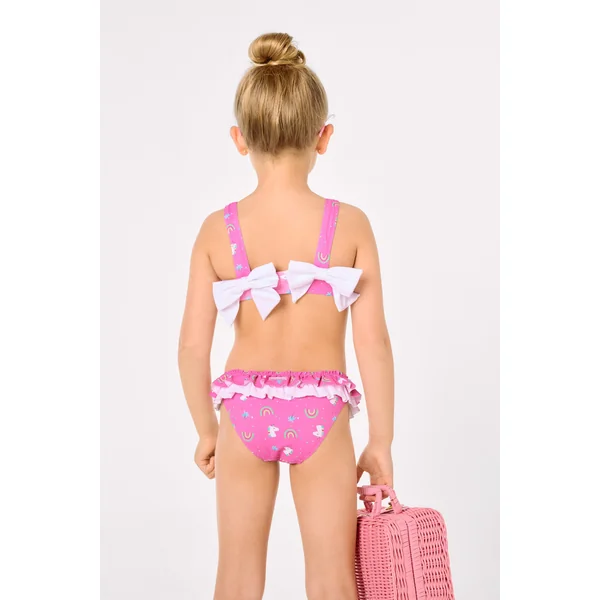 Bikini pour fille avec volants et nœuds, imprimé licorne