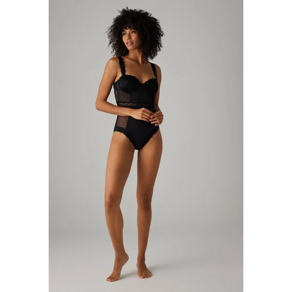 Body noir à armatures en dentelle avec détail plumetti