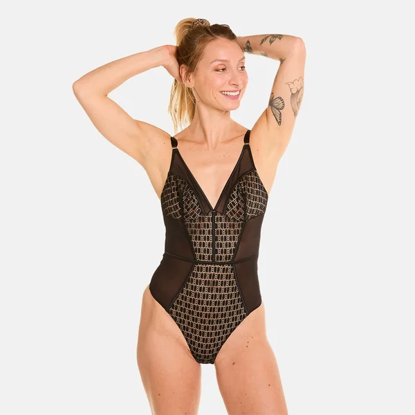 Body tanga noir Merveilleux