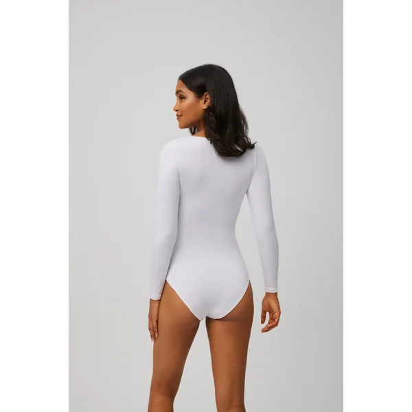 Body thermique blanc à manches longues avec intérieur en peluche