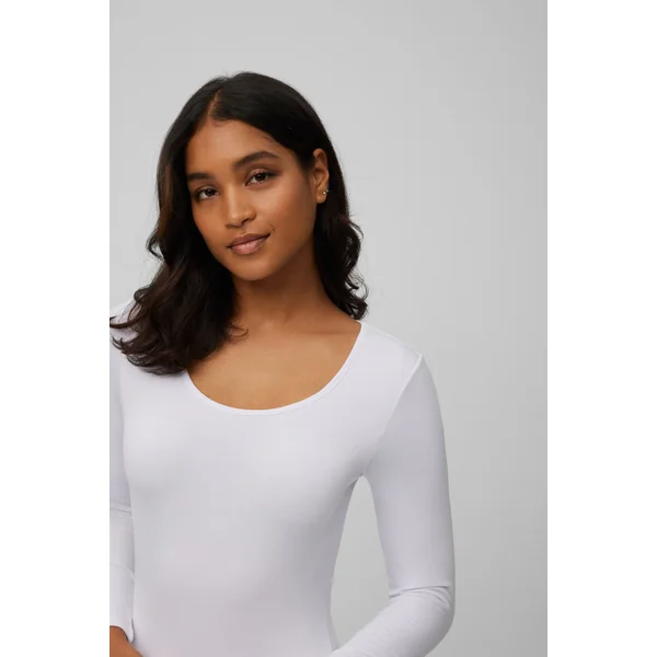 Body thermique blanc à manches longues avec intérieur en peluche