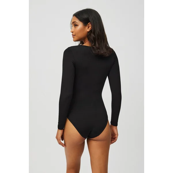 Body thermique noir à manches longues avec intérieur en peluche