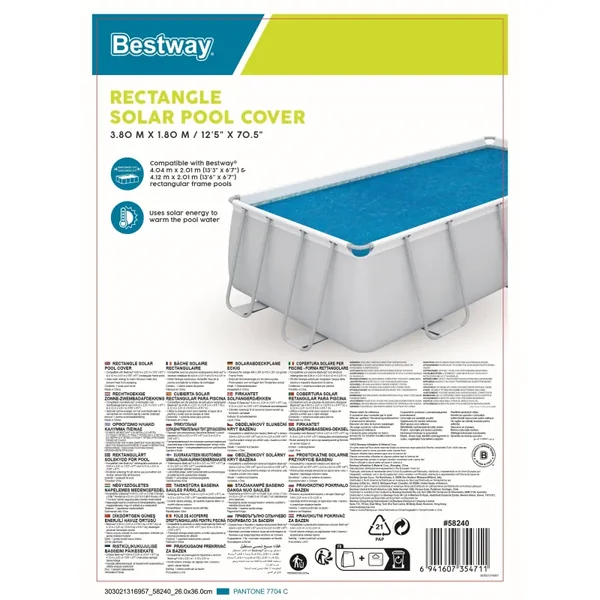 Bâche à bulles rectangle 380 x 180 cm pour piscine 404/412 x 201 cm