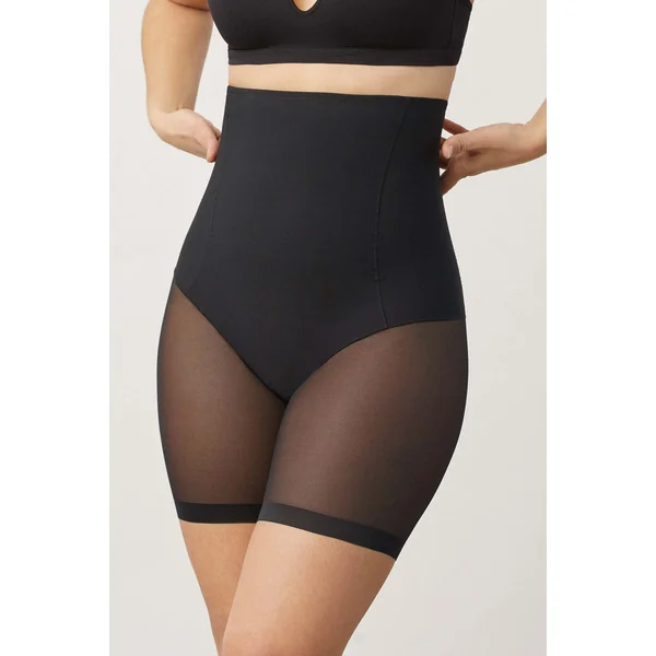 Ceinture réductrice abdominale haute tissu tulle compression moyenne noir