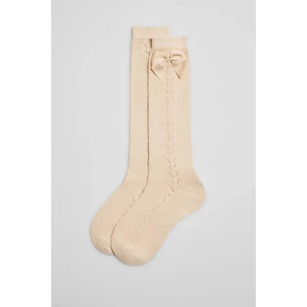 Chaussettes longues ajourées enfant beiges