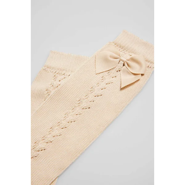 Chaussettes longues ajourées enfant beiges