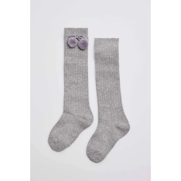 Chaussettes longues pompon grises