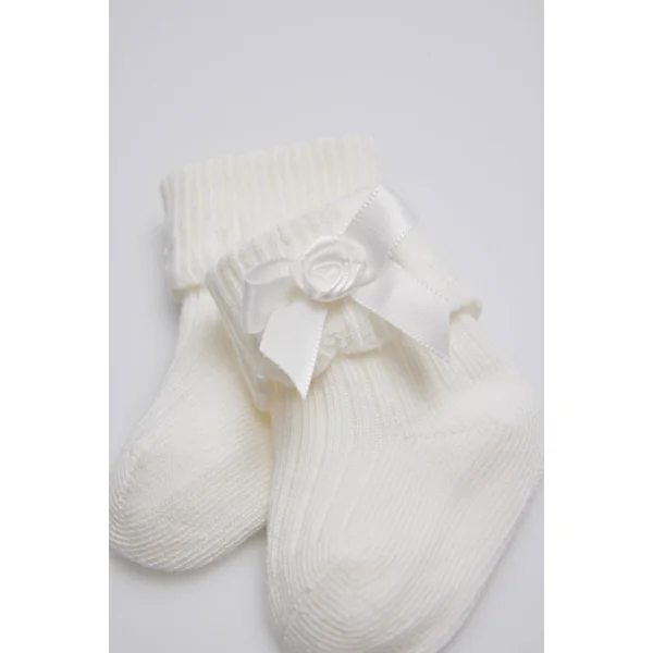 Chaussettes nouveau-né côtelées ivoire avec noeud