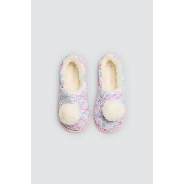 Chaussons colorés avec pompon et tissu tressé