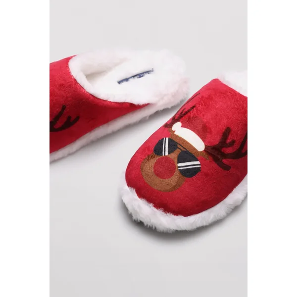 Chaussons de maison pour hommes à imprimé de Noël rouge