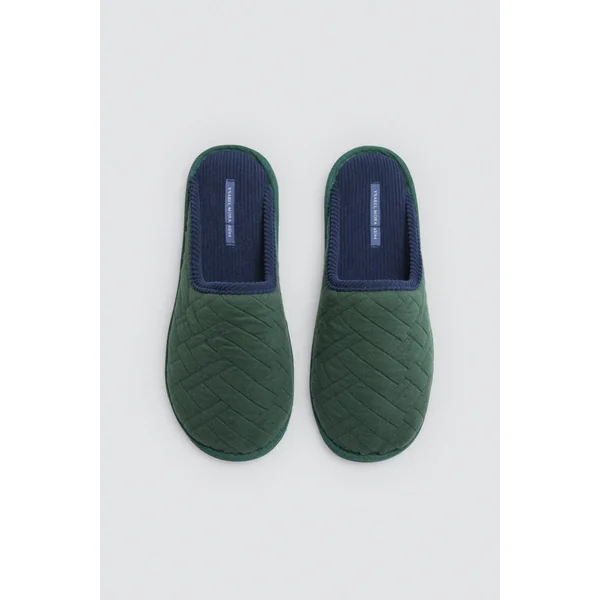 Chaussons en fourrure à imprimé ethnique vert