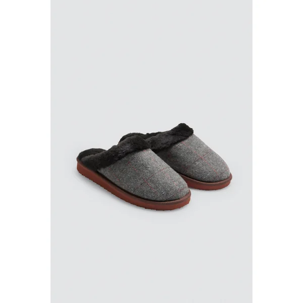 Chaussons à carreaux avec fourrure