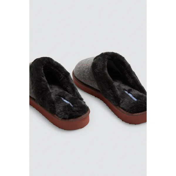 Chaussons à carreaux avec fourrure