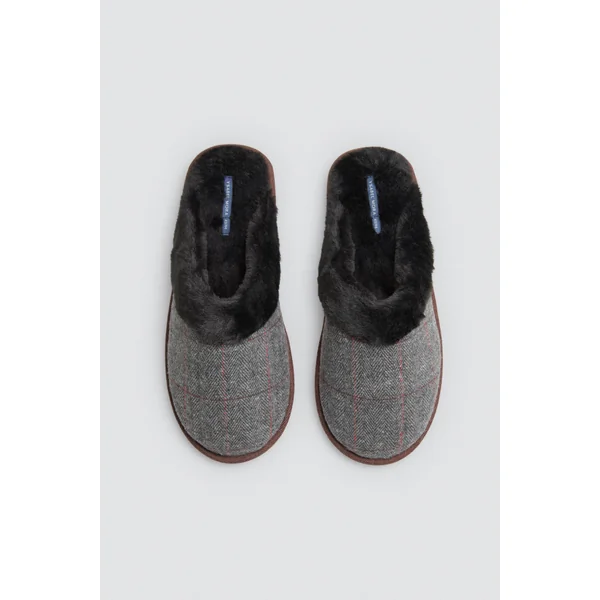 Chaussons à carreaux avec fourrure