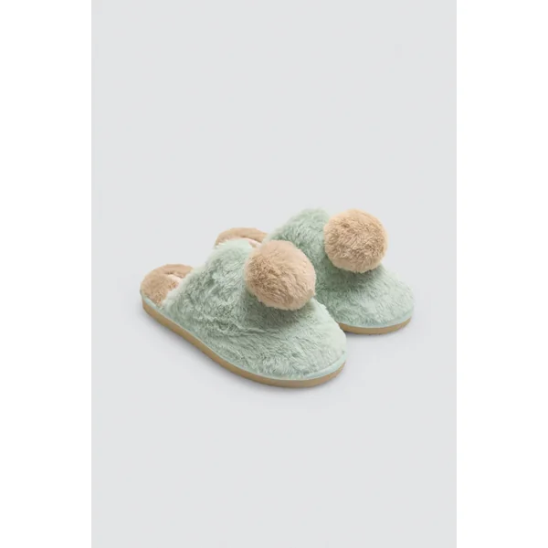 Chaussons à pompon et fourrure douce