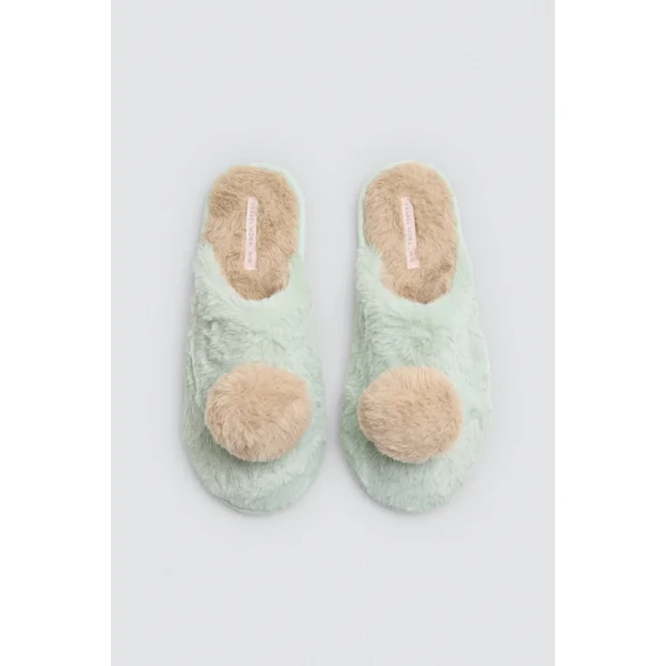 Chaussons à pompon et fourrure douce