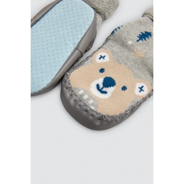 Chaussons-chaussettes thermiques pour bébé avec semelle antidérapante en forme d'ours