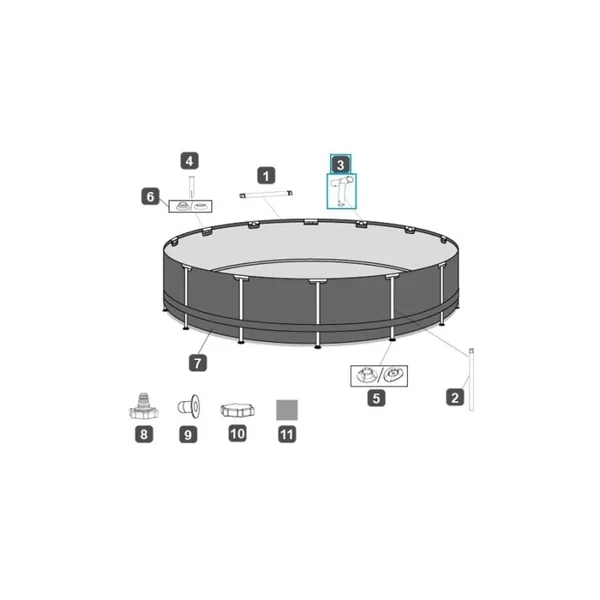 Connecteur T pour piscinePower Steel Bestway 488 x 122 cm, gris, ronde