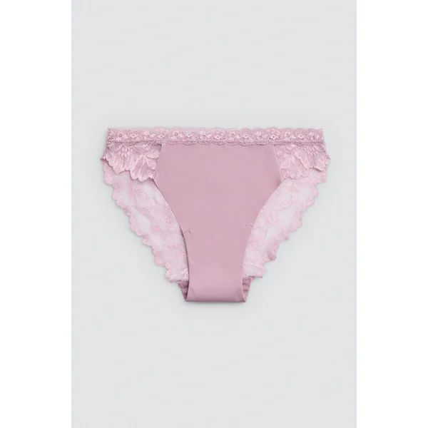 Culotte brésilienne extensible avec dentelle lilas
