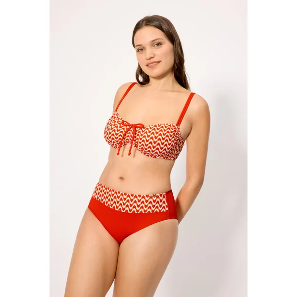 Culotte de bikini amincissante taille haute en micropiqué imprimé corail